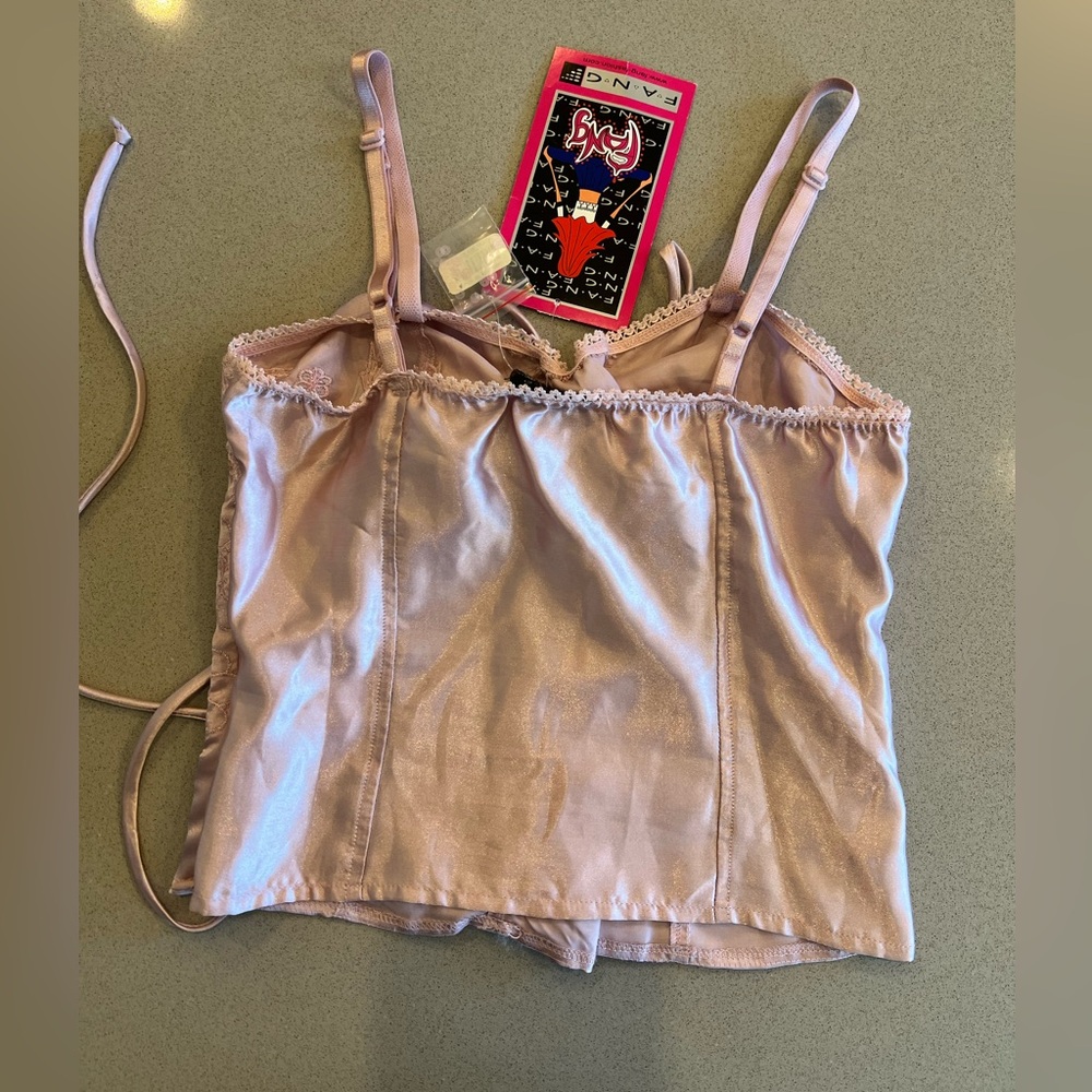 Fang Vintage Pink Lace-Up Camisole Top with side zipper & Adjustable straps SZ M - Picture 3 of 16